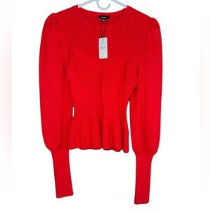 Express Vibrant Red Ribbed Peplum Sweater
